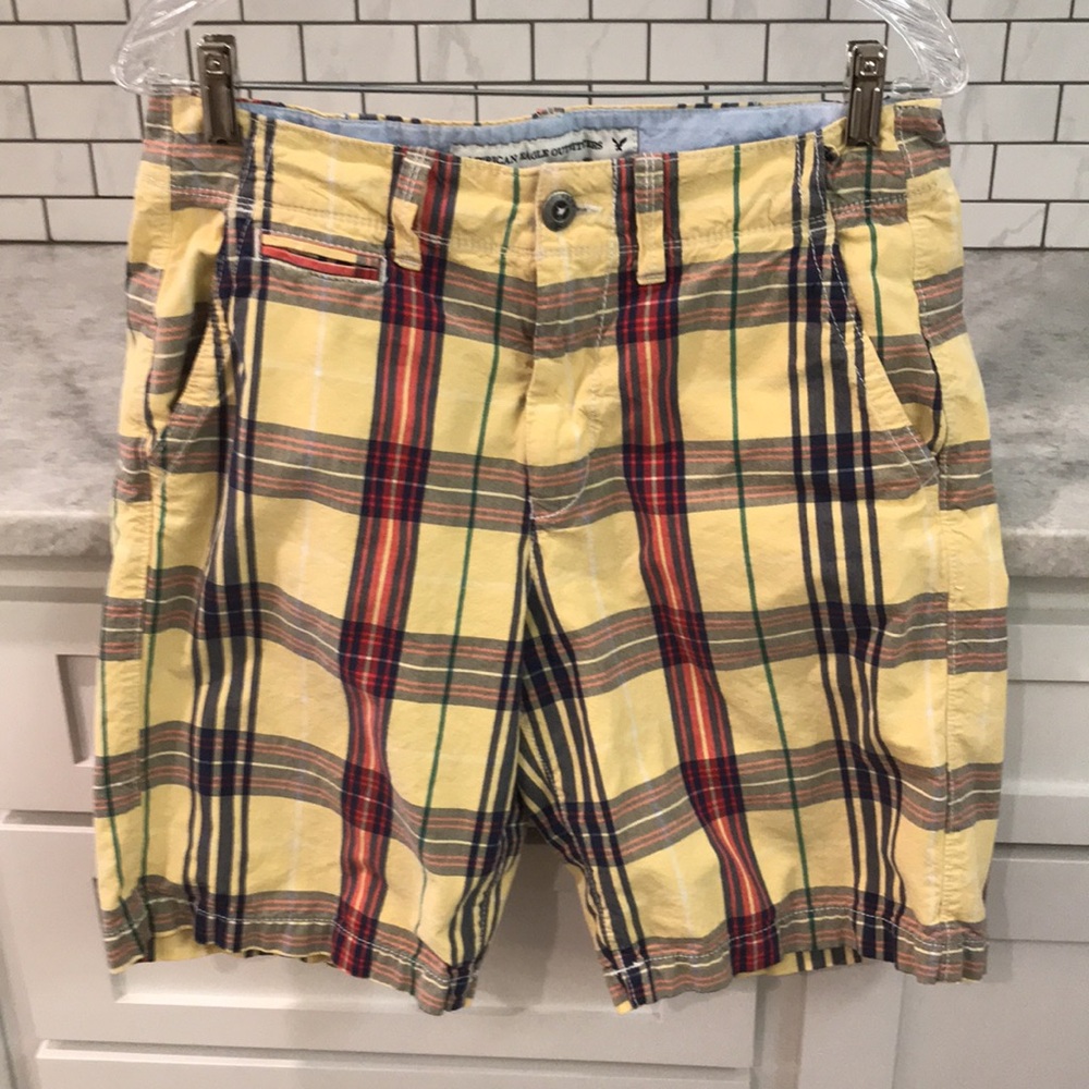 American Eagle Shorts Mens 30 Yellow Plaid Preppy Eclectic Grandpa Golf Tennis